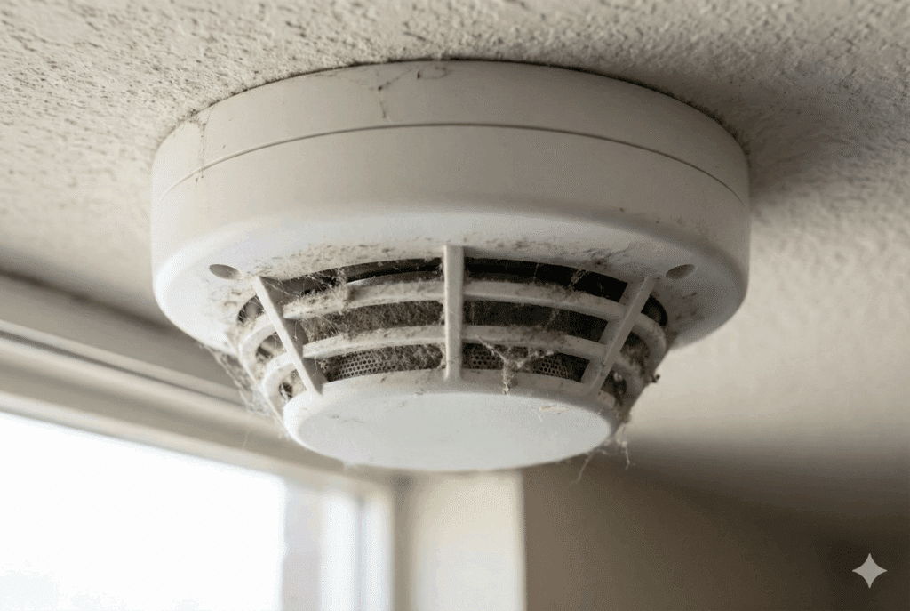 Dust-clogged smoke detector causing fire alarm system trouble.
