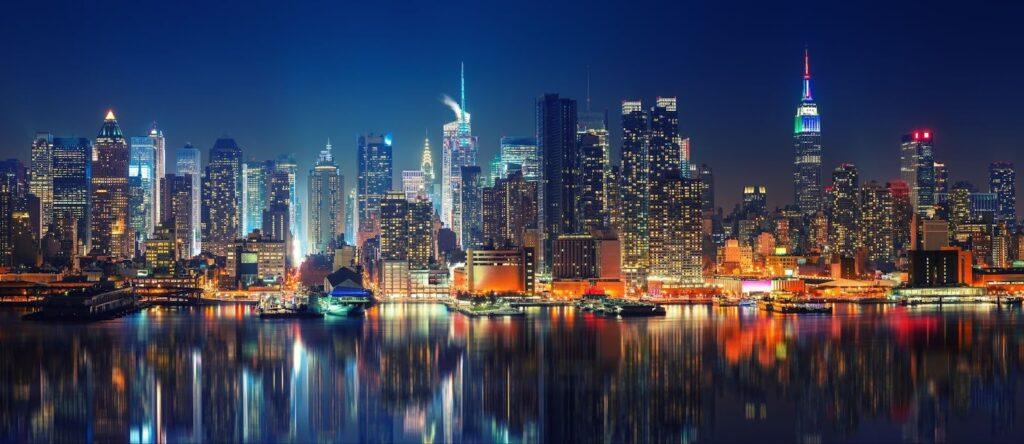 A panoramic view of Manhattan at night