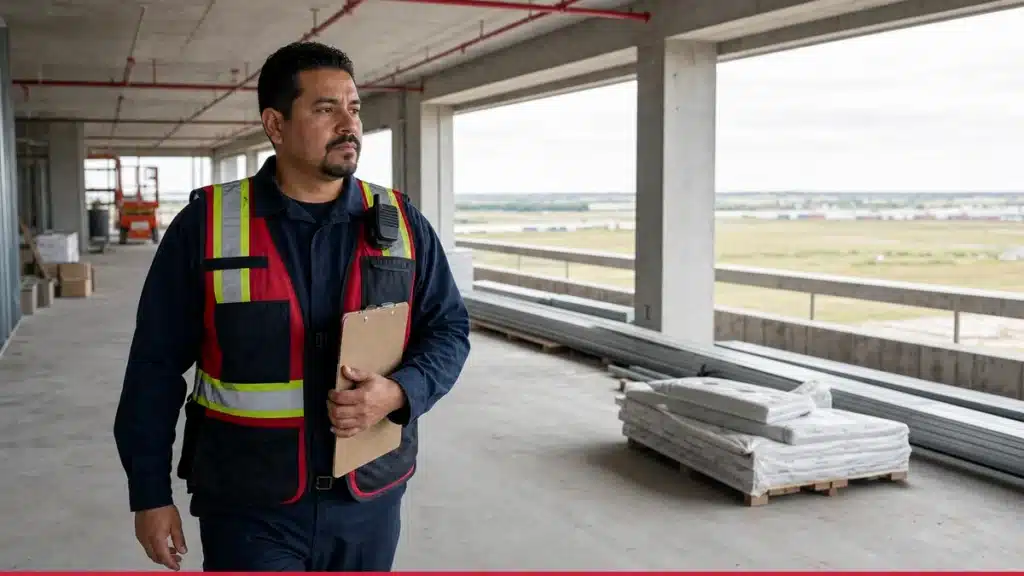 Fire watch guard inspecting a commercial property in Nebraska during a fire protection system impairment