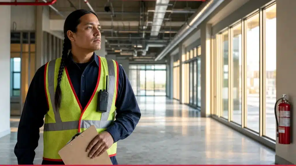 Fire watch guard inspecting an impaired fire protection system at a Oklahoma property