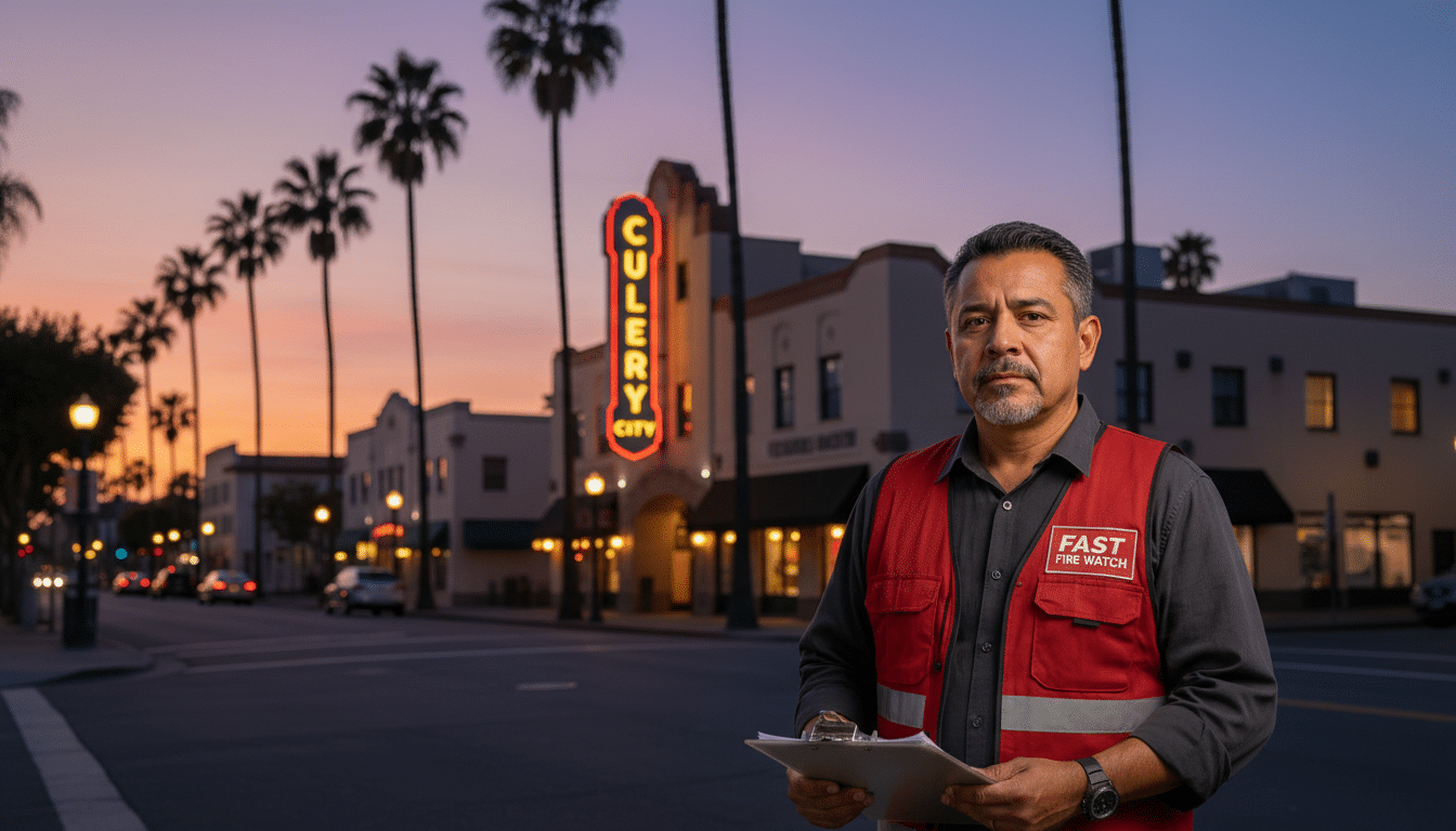 Fire watch guards in Culver City, CA